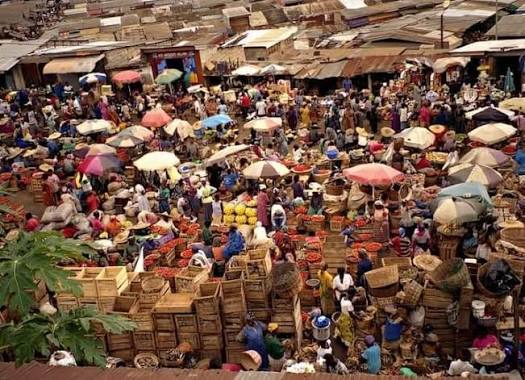 A busy market in the Bono region of Ghana